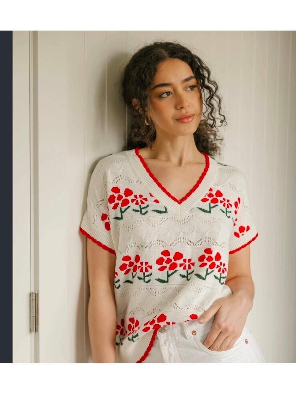 Smash+Tess Faye Floral Vintage White Knit Top XL/2XL